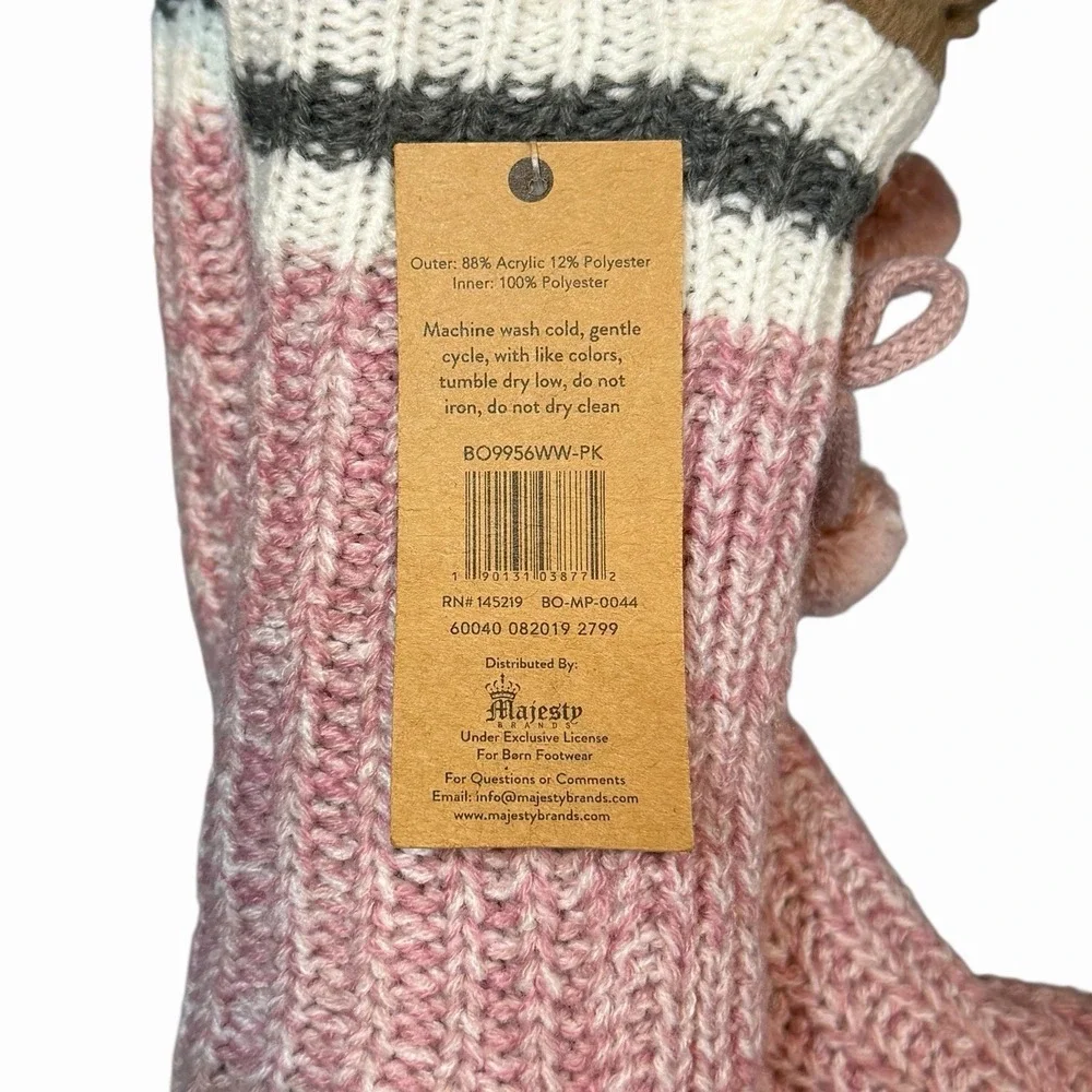 Born Women's Sherpa Lined Slipper Socks - Shoe Size 4-10 Mauve / Cocoa /Pom  NWT